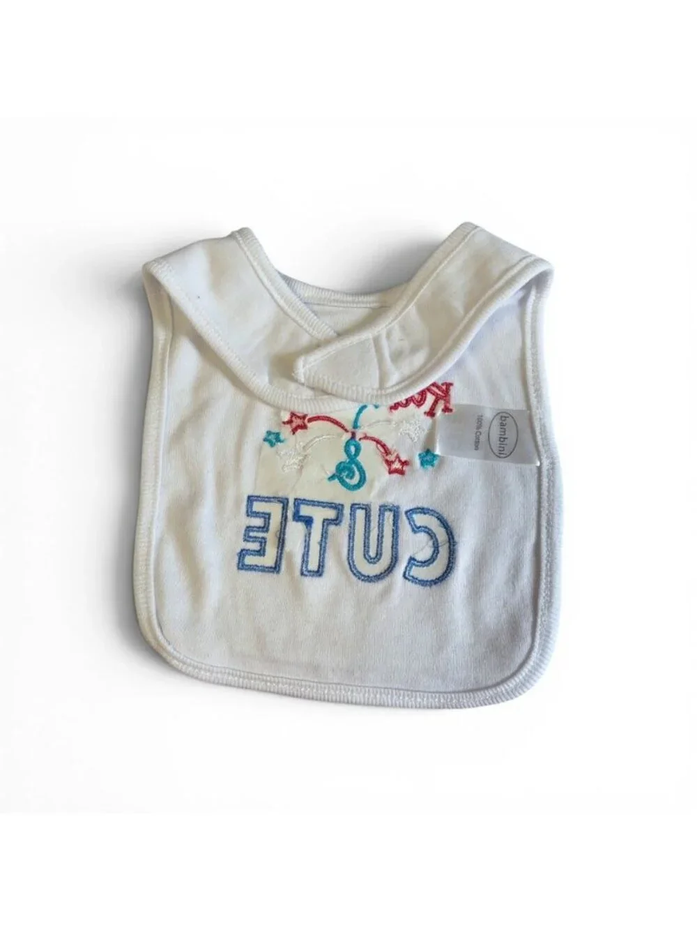 Red White & Cute Baby Bib With Velcro Closure - Bambini 100% Cotton - Holiday St